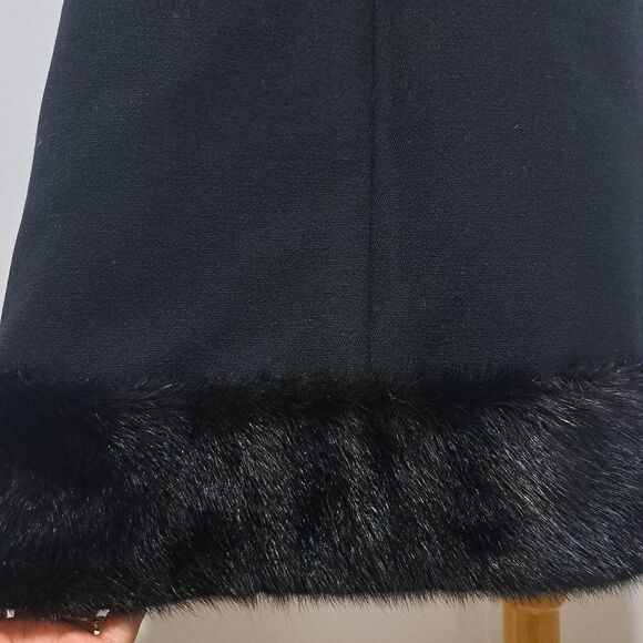 Vintage 80's Minimalist Union Made Talon Wool Blend Fur Trim Detail Black Sz 16 - Picture 10 of 15